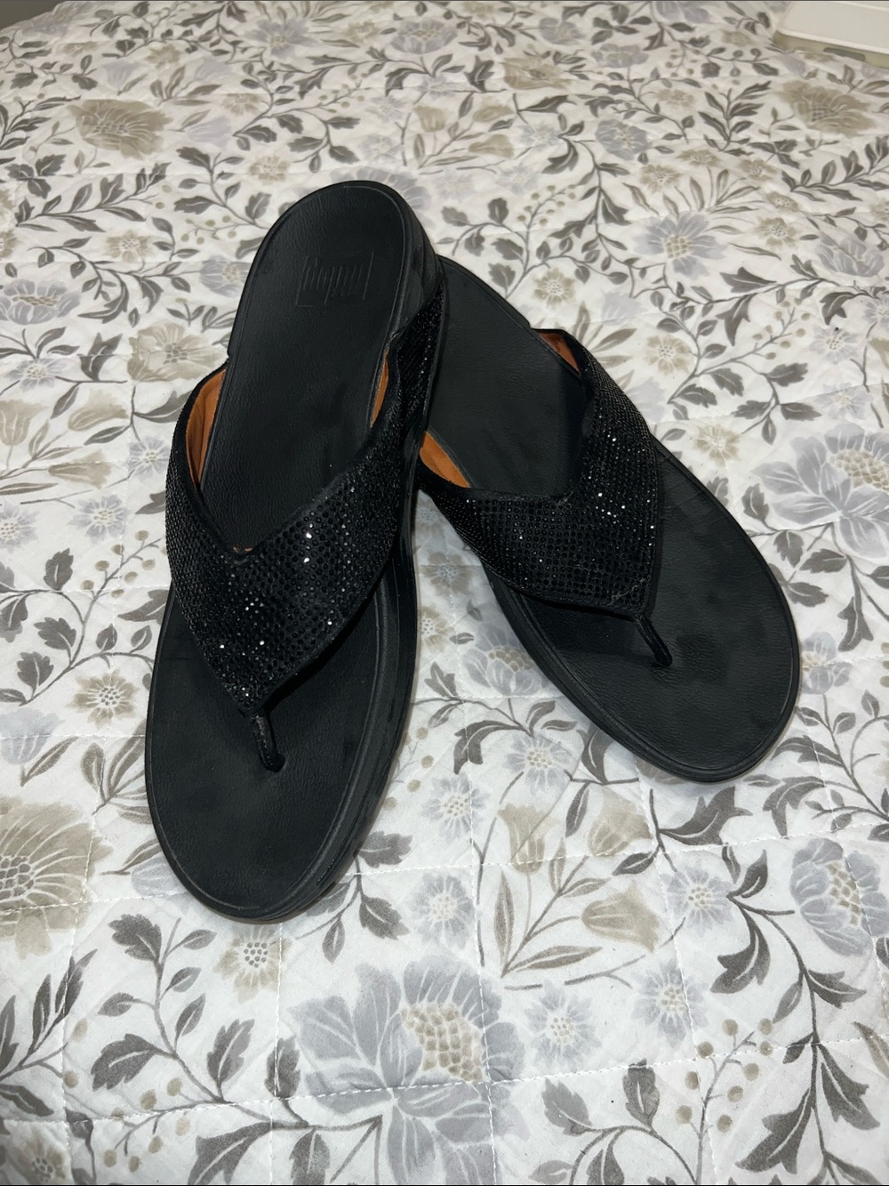 FitFlop Black Sparkle Toe-Post Sandals